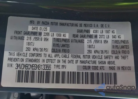 2025 Mazda Cx-30 2.5 S Carbon Edition z USA, uszkodzony, nr VIN 3MVDMBCM6SM813356